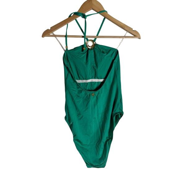 Sunshine 79 Green Gold Ring High Halter Neck One-Piece Swimsuit Size 4 - Picture 11 of 15